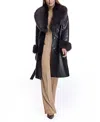 Maximilian Leather Coat With Shearling Trim In Black/brown