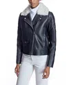 Maximilian Dyed Leather Fur Collar Jacket In Black/white