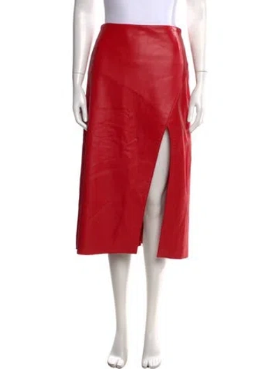 Pre-owned Maximilian Leather Midi Length Skirt In Red