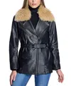 Maximilian Leather Moto Jacket With Detachable Shearling Collar In Black/beige
