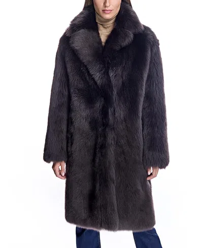 Maximilian Shearling Coat With Notch Collar In Dark Brown