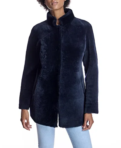 Maximilian Women's Shearling-trimmed Leather Jacket In Navy