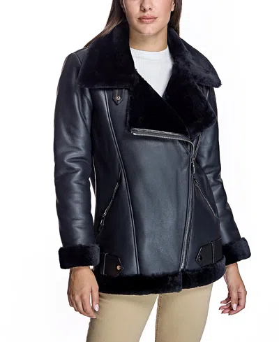 Maximilian Shearling Moto Jacket In Black