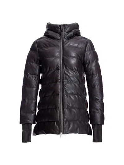 Maximilian Women's Horizontal Leather Puffer Jacket In Brown