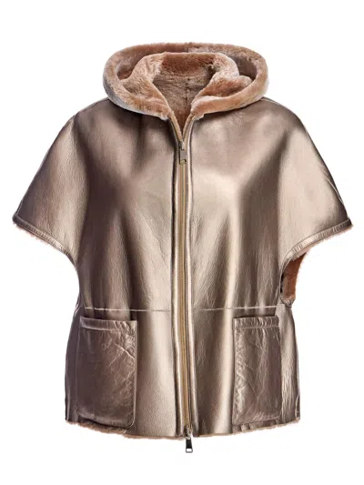 Maximilian Women's Lamb Shearling Zipper Cape In Brown