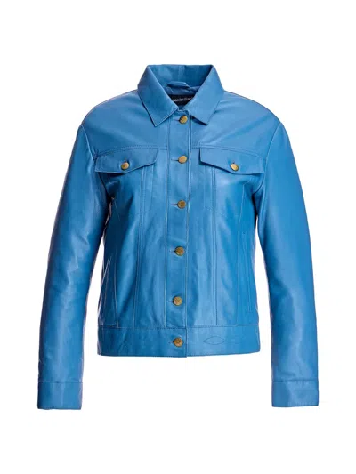 Maximilian Women's Leather Buttondown Shirt Jacket In Blue