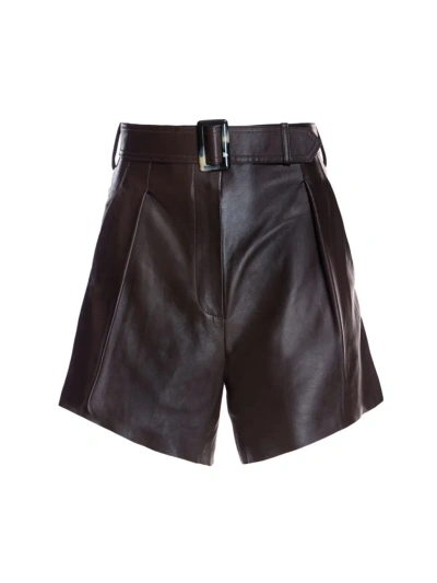 Maximilian Women's Leather High-waist Belted Shorts In Brown