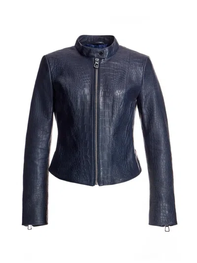 Maximilian Women's Leather Jacket In Blue