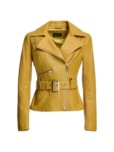 Maximilian Women's Leather Moto Jacket In Mustard