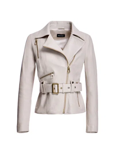 Maximilian Women's Leather Moto Jacket In Stone