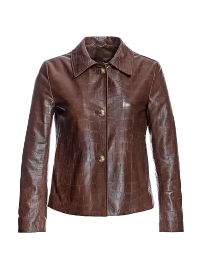 Maximilian Women's  Leather Croc Stamped Jacket In Brown