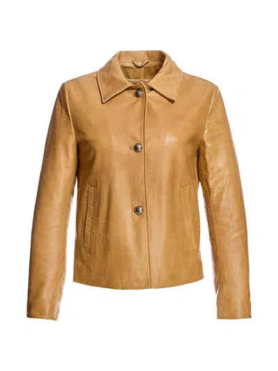 Maximilian Women's  Leather Croc Stamped Jacket In Brown