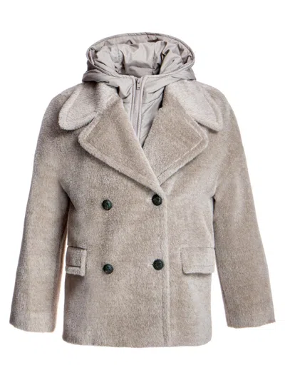 Maximilian Women's  Oversized Alpaca Blend Coat With Down Filled Hood In Gray