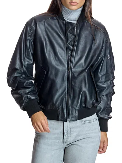 Maximilian Women's  Oversized Leather Bomber In Blue