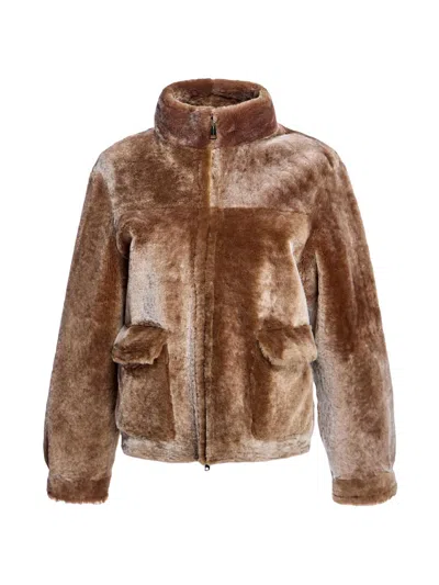 Maximilian Women's Shearling Zipper Jacket In Brown