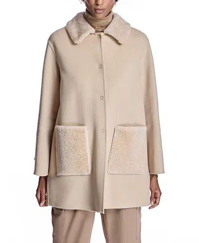 Maximilian Women's Shearling-trim Wool Coat In Almond