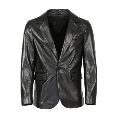 Pre-owned Maximus Mens Zealand 1 Button Leather Blazer In Black
