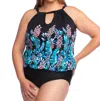 Maxine High Neck Keyhole Blouson One Piece Swimsuit - Plus Size In Prairie Dreams In Multi