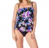 Maxine Of Hollywood Peplum One Piece Swimsuit In Max Midnight Garden