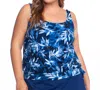 Maxine Of Hollywood Plus Size Banded Scoop Blouson Tankini Top In Navy In Blue