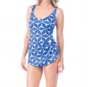 Maxine Of Hollywood Prismatic Shirred Front Girl Leg One Piece Swimsuit In Max Cobalt In Blue