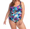 Maxine Of Hollywood Shirred Girl Leg One Piece Swimsuit - Plus In Max Fiesta In Multi