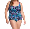 Maxine Of Hollywood Shirred Girl Leg One Piece Swimsuit - Plus In Max Prairie Dreams In Multi