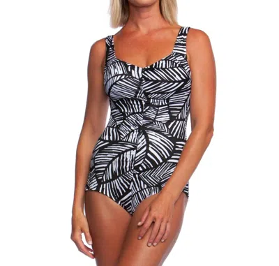 Maxine Of Hollywood Shirred Girl Leg One Piece Swimsuit In Black And White