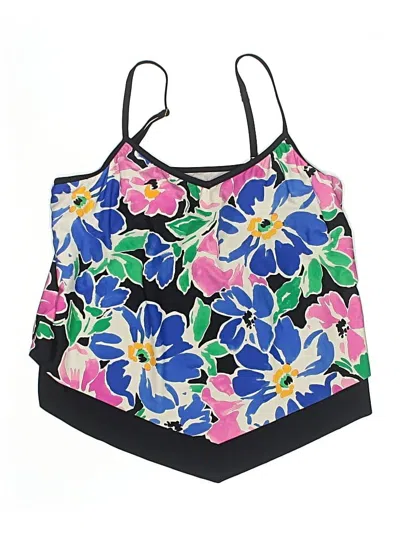 Pre-owned Maxine Of Hollywood Swimsuit Top Blue Floral Pattern Swimwear