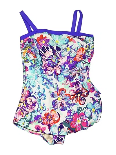 Pre-owned Maxine Of Hollywood Swimsuit Top Blue Floral Pattern Swimwear