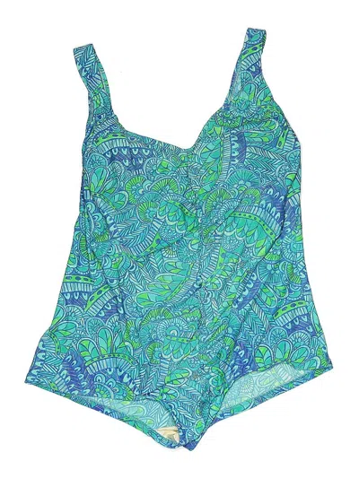 Pre-owned Maxine Of Hollywood Swimsuit Top Green Paisley Pattern Swimwear