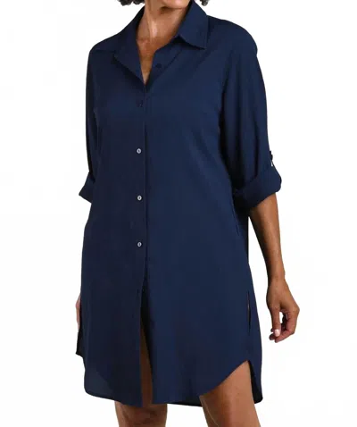Maxine Of Hollywood Woven Covers Button Down Tunic In Indigo In Blue