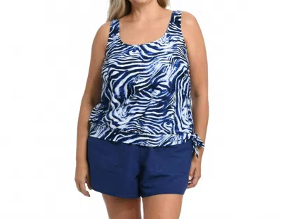 Maxine Of Hollywood Zebra Daze Banded Blouson Tankini In Navy In Blue