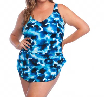 Maxine Side Tie Wide Strap Sarong Swim Dress - Plus In Blue
