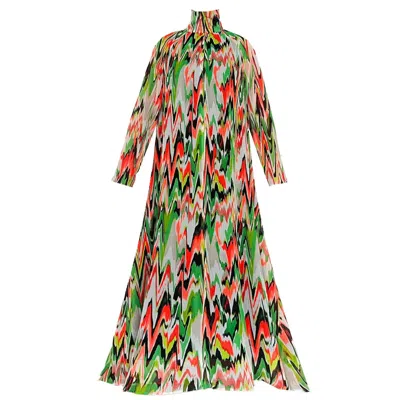 Maxjenny Women's A-shaped Maxi Dress - Zigzag Green Orange In Multi