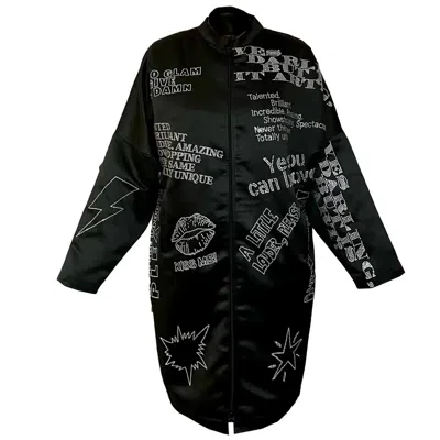 Maxjenny Women's Black / Silver Festive Coat - Black With Swarovski Details In Multi
