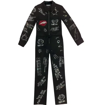 Maxjenny Women's Black / Silver Jumpsuit - Black With Swarovski Details In Multi