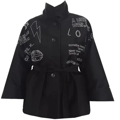 Maxjenny Women's Black / Silver Square Boxy Jacket - Black With Swarovski Details In Multi