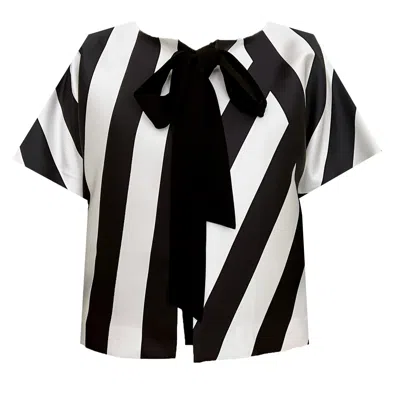 Maxjenny Women's Black / White Cropped Jacket With Bow - Black & White