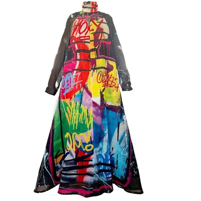 Maxjenny Women's Blue / Red A-shaped Maxi Dress - Street Art In Multi