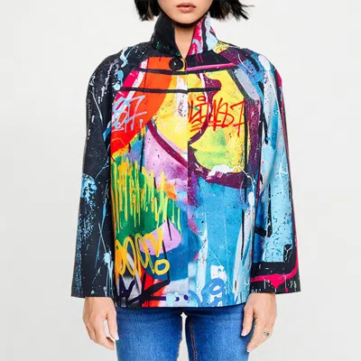 Maxjenny Women's Blue / Red High Neck Top - Street Art In Multi