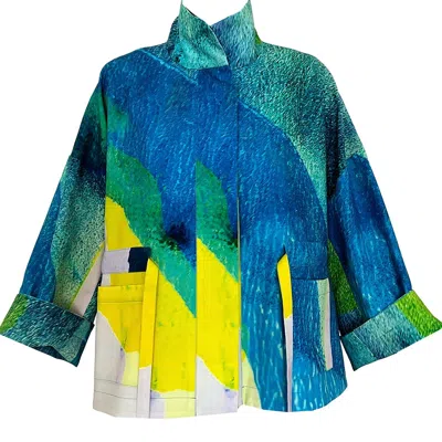 Maxjenny Women's Blue / Yellow Square Boxy Jacket Print Turquise In Multi