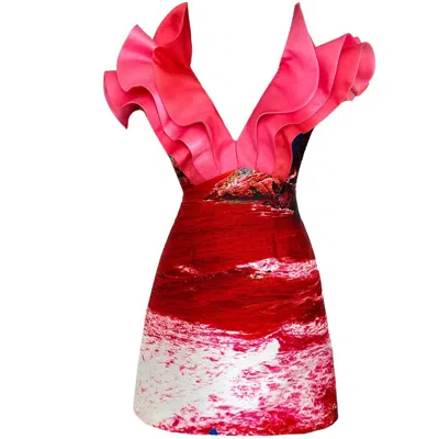 Maxjenny Women's Butterfly Mini Dress - Red Blue Landscape