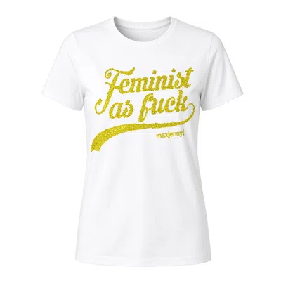 Maxjenny Women's Feminist As Fuck Lime Yellow Swarovski Crystal T-shirt – White