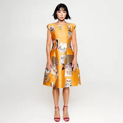Maxjenny Women's Gold Midi Dress C - Sicily Cognac In Yellow