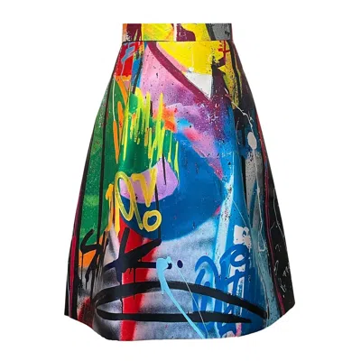 Maxjenny Women's Green / Blue Knee-length Skirt - Street Art In Multi