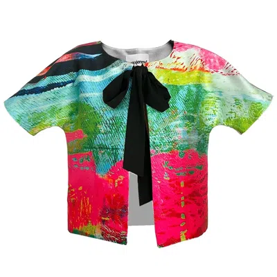 Maxjenny Women's Green / Red Cropped Jacket With Bow - Mother Pink Red Green In Multi