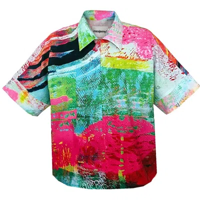 Maxjenny Women's Green / Red Cropped Shirt - Mother Pink Red Green In Multi