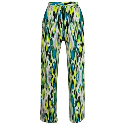 Maxjenny Women's Green Wide & Slouchy Pants - Zigzag Lime Turquise