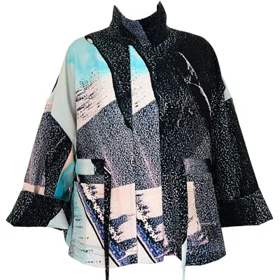 Maxjenny Women's Grey / Blue Square Boxy Jacket Print Paint In Multi
